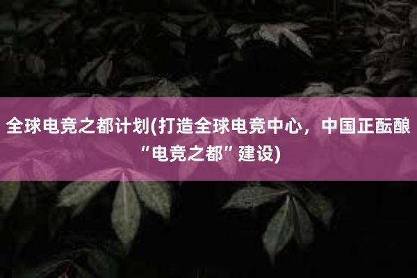 全球电竞之都计划(打造全球电竞中心，中国正酝酿“电竞之都”建设)