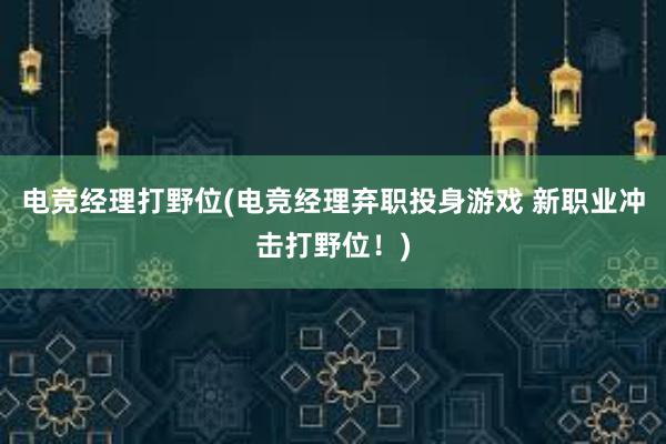 电竞经理打野位(电竞经理弃职投身游戏 新职业冲击打野位！)