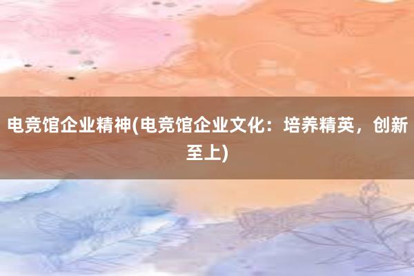 电竞馆企业精神(电竞馆企业文化：培养精英，创新至上)